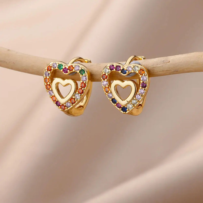 Stainless Steel Zircon Heart Earrings