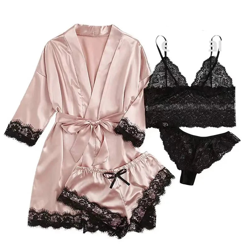 4 Pieces Woman Sleepwear Pajamas Set