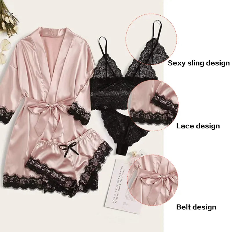 4 Pieces Woman Sleepwear Pajamas Set