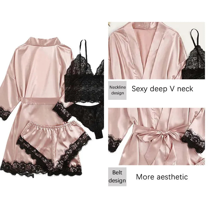 4 Pieces Woman Sleepwear Pajamas Set