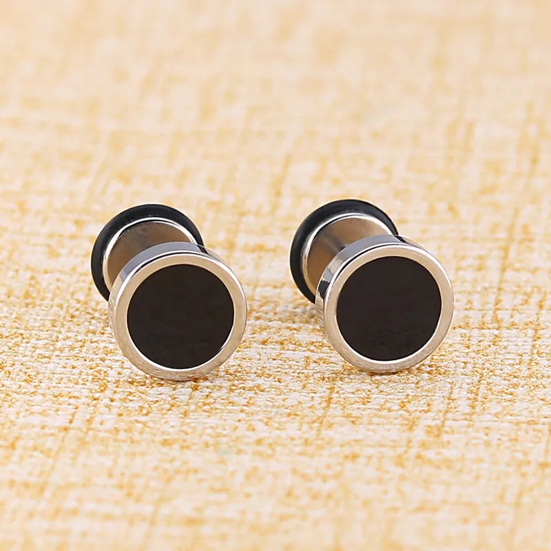 Round Black Oil Drip Stud Earrings