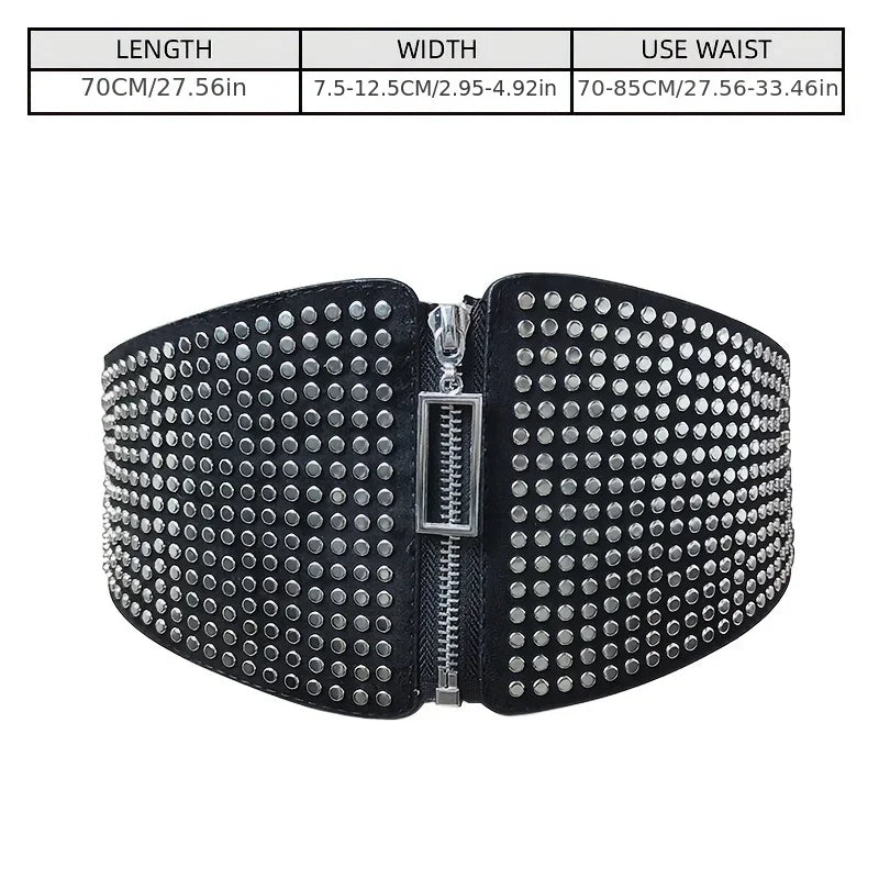 Wide Elastic Studded Belt