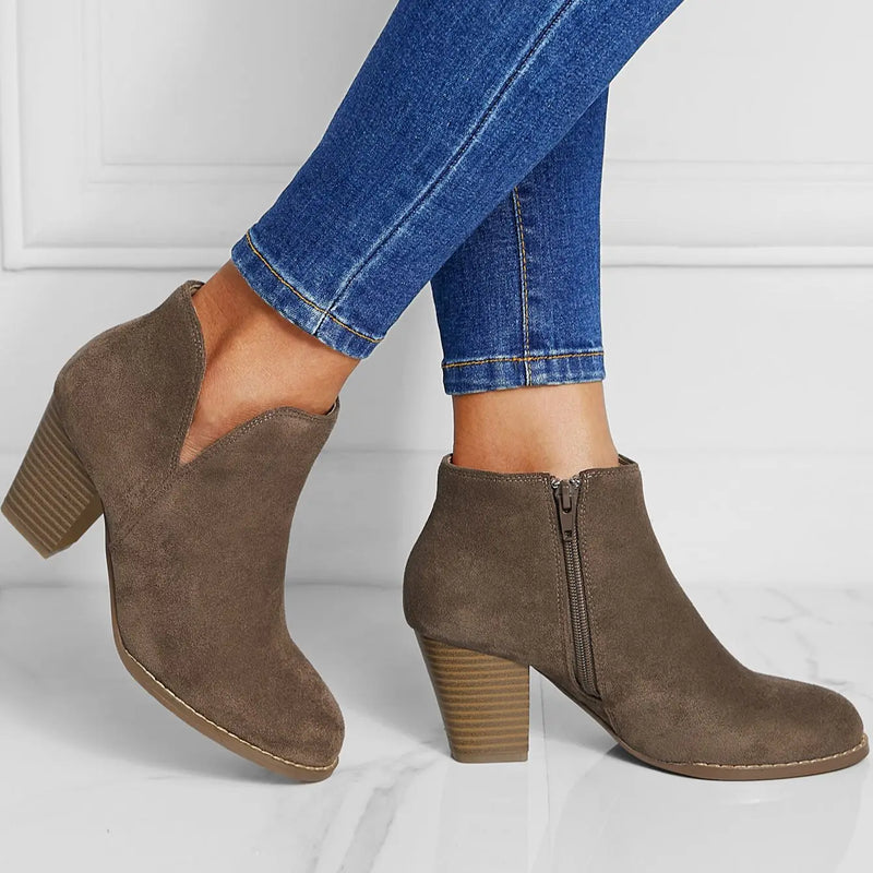 Round Head Thick Heel Ankle Boots