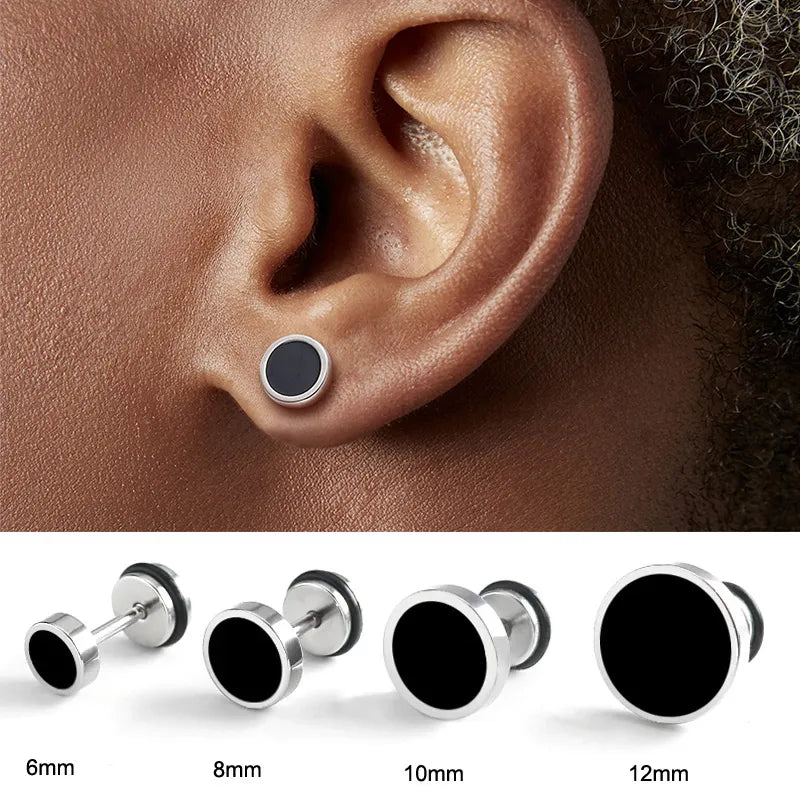 Round Black Oil Drip Stud Earrings