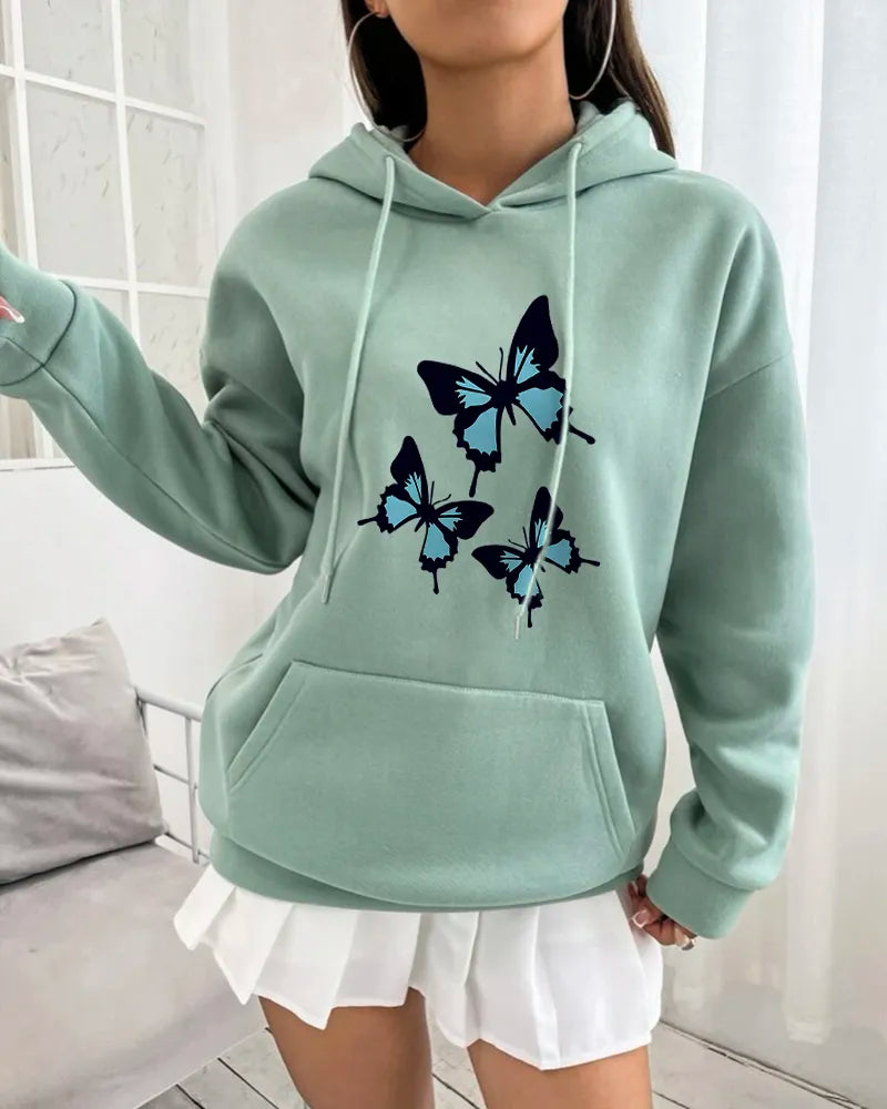 Chic Butterflies Graphic Print Hoodies