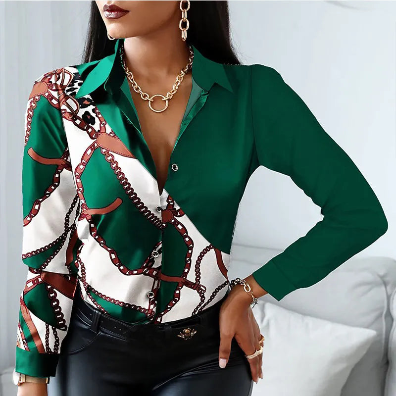 Office Lady Turn Leopard Print Blouse