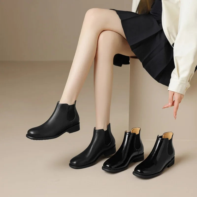 Cow Leather Ankle Boots for Women