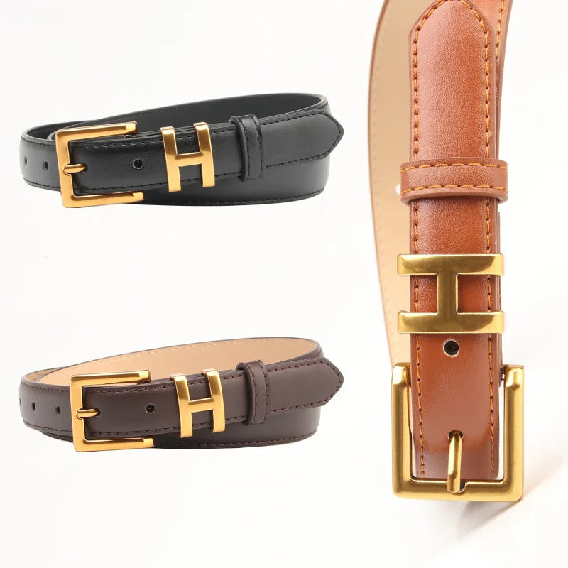 Women Luxury PU Leather Thin Belts