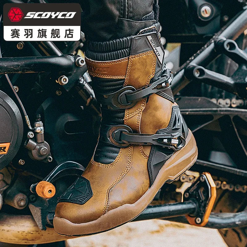 Waterproof Leather Brown Motorcycle Boots