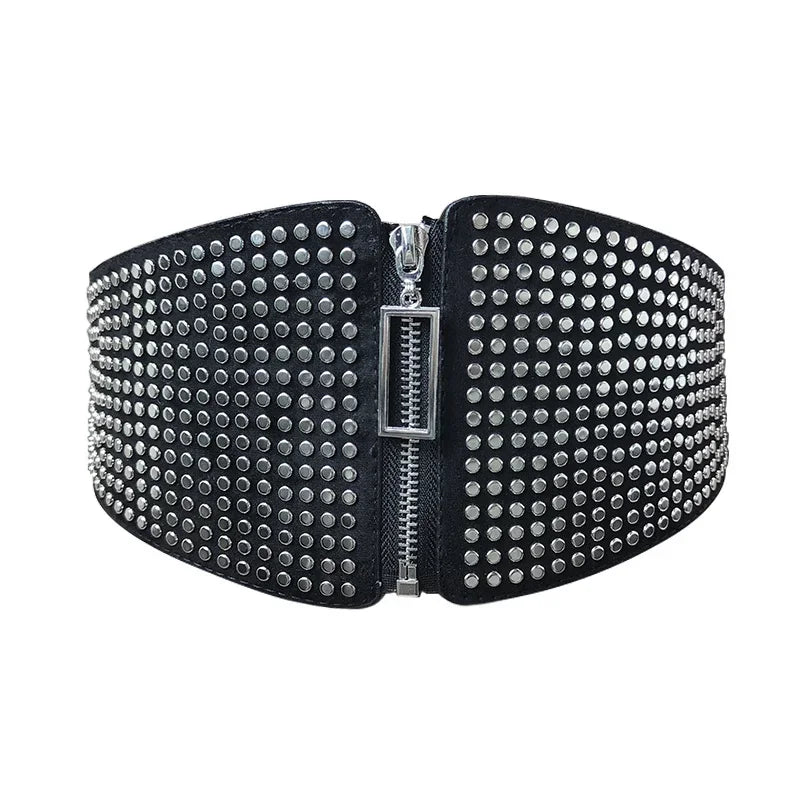 Wide Elastic Studded Belt