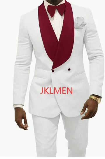 White Groom Tuxedos Shawl Lapel Suits