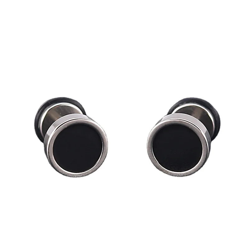 Round Black Oil Drip Stud Earrings