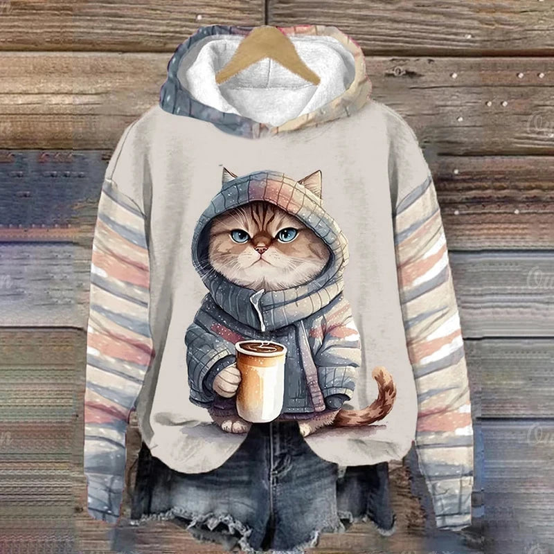 Kawaii Cat Animals Print Hoodie