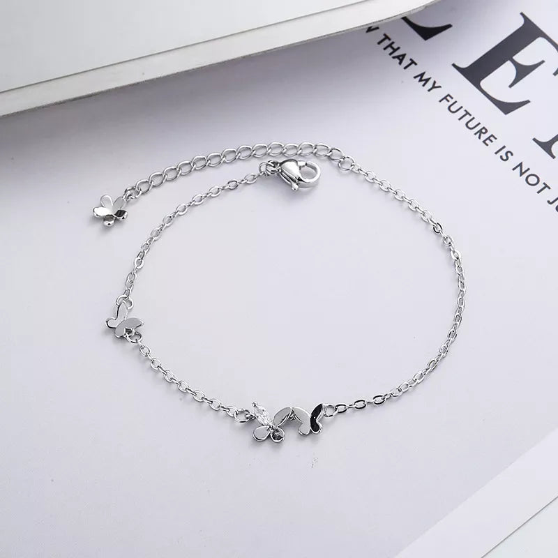 Women's  Silver Diamond-Studded Butterfly Bracelet