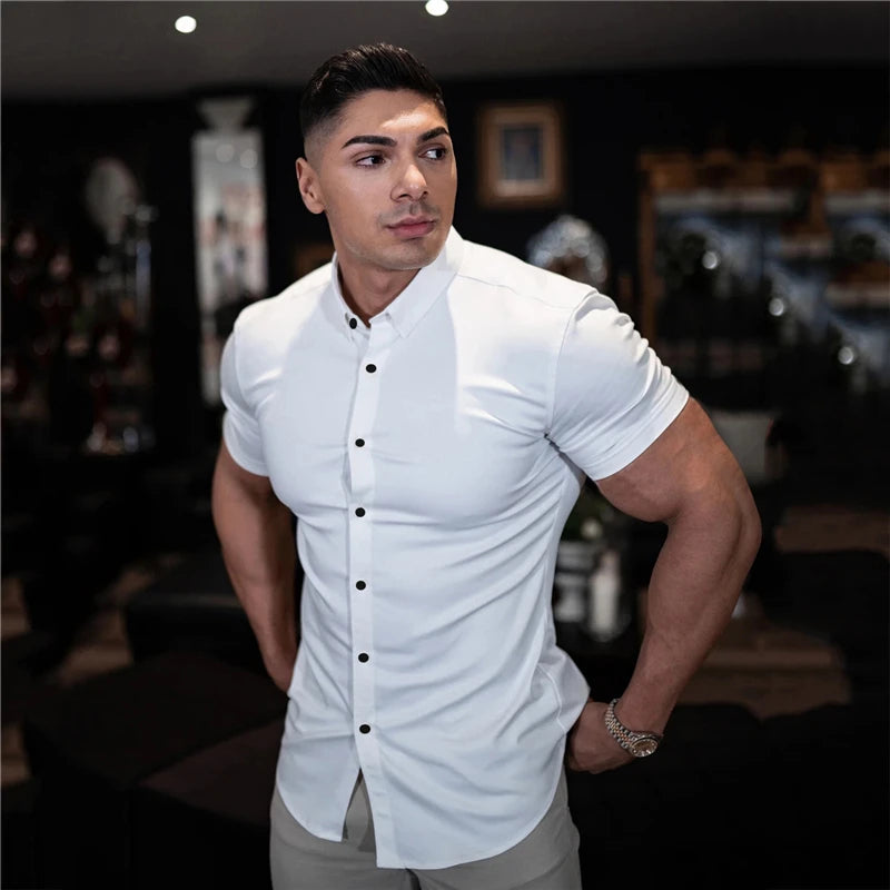 Men Fashion Super Slim Fit Short Sleeve Shirts