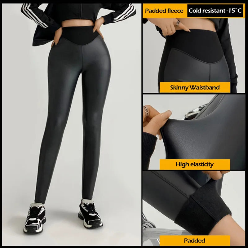 Pu Leather Women High Waist Pants