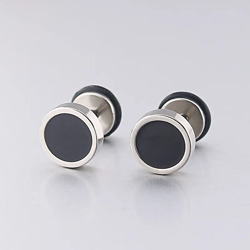 Round Black Oil Drip Stud Earrings