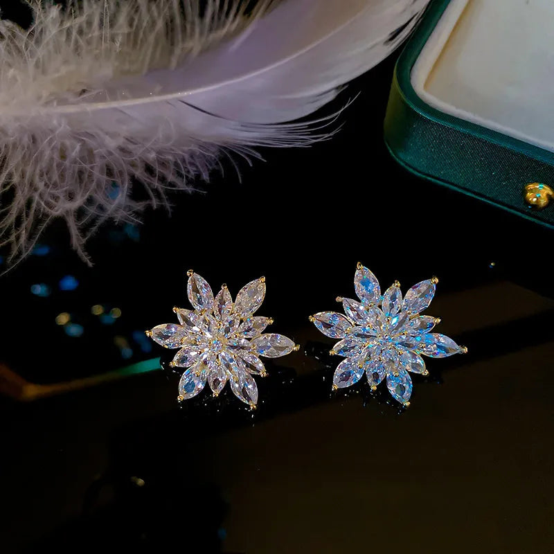 Luxury Crystal Flower Stud Earrings