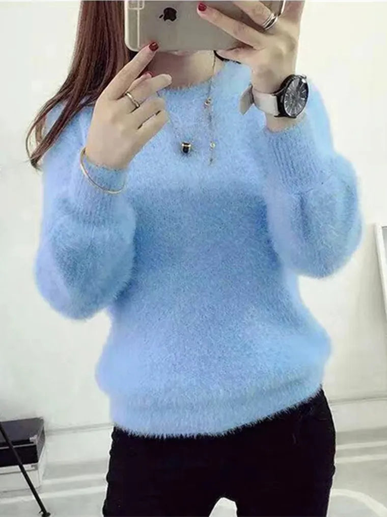 Long Puff Sleeve  Elastic Casual Sweater