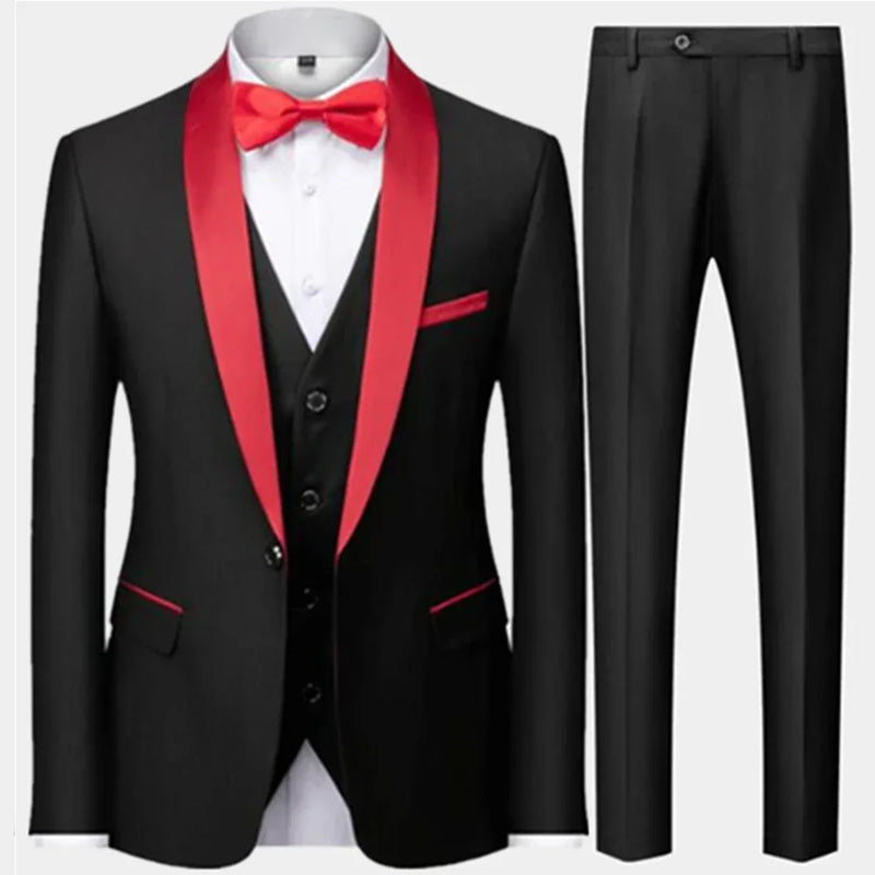 Men Marriage Color Black Collar Suits