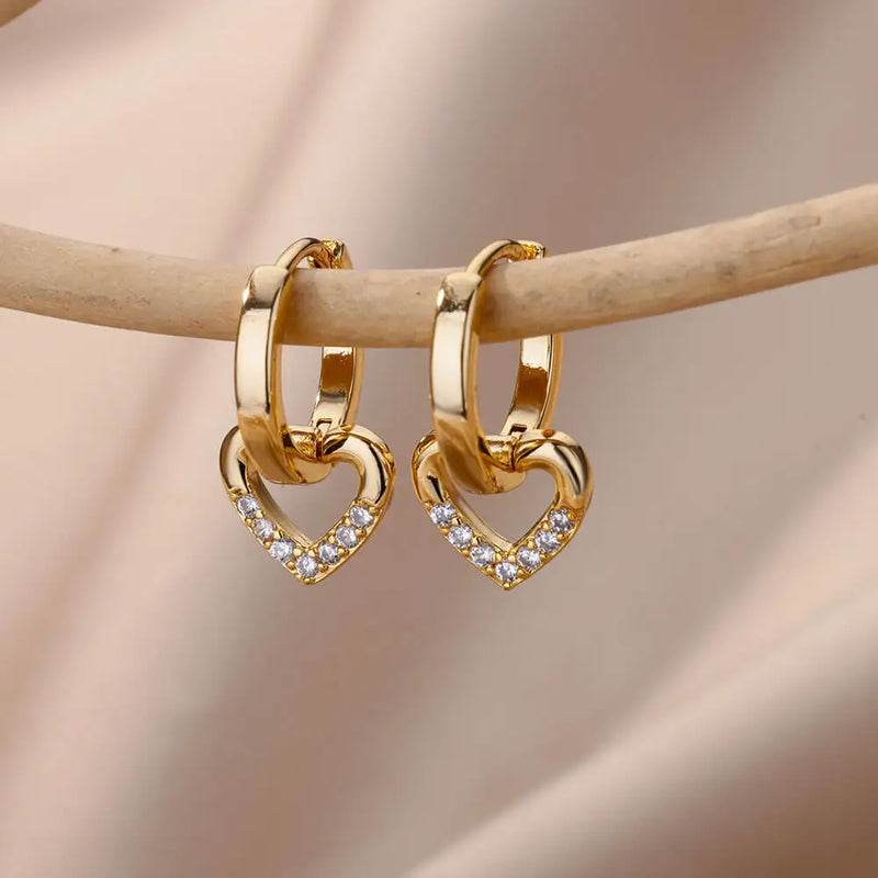 Stainless Steel Zircon Heart Earrings