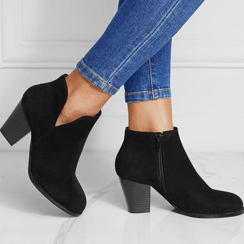 Round Head Thick Heel Ankle Boots