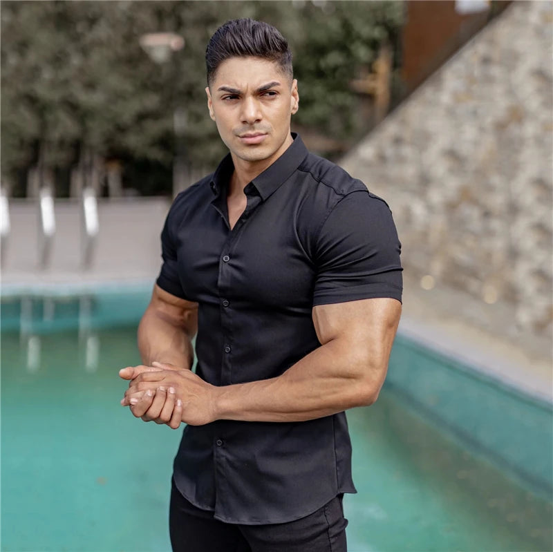 Men Fashion Super Slim Fit Short Sleeve Shirts