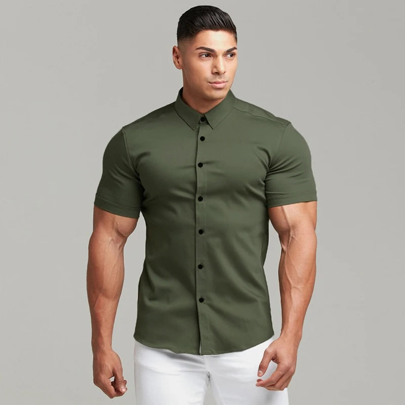 Men Fashion Super Slim Fit Short Sleeve Shirts