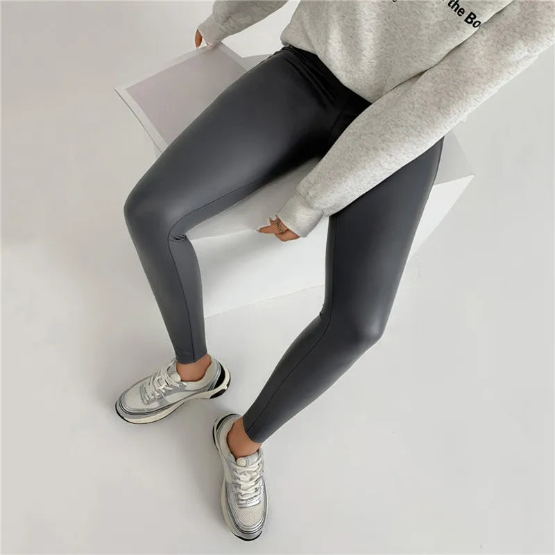 Pu Leather Women High Waist Pants