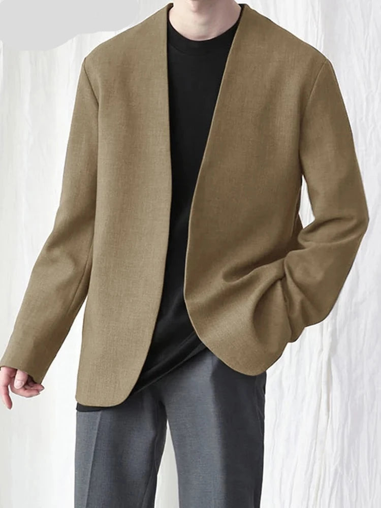 Simple Collarless Long-sleeved Blazer