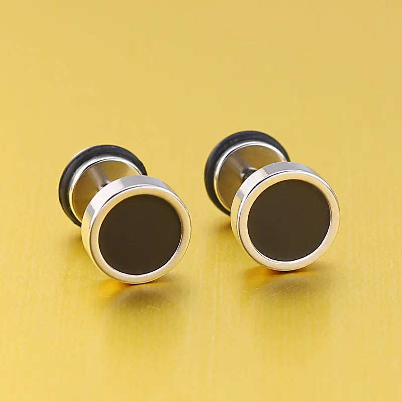 Round Black Oil Drip Stud Earrings