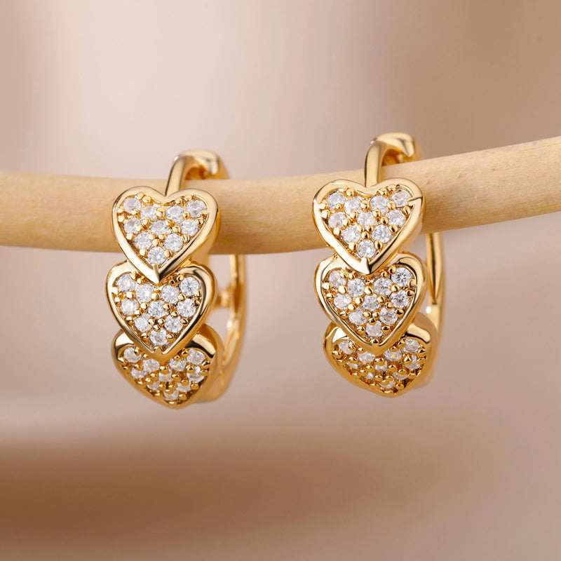 Stainless Steel Zircon Heart Earrings