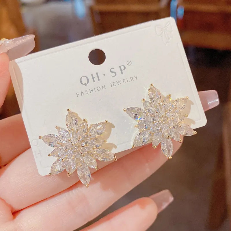 Luxury Crystal Flower Stud Earrings