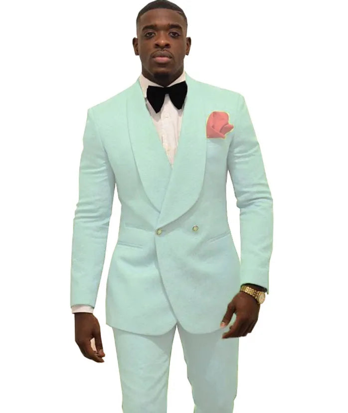 White Groom Tuxedos Shawl Lapel Suits