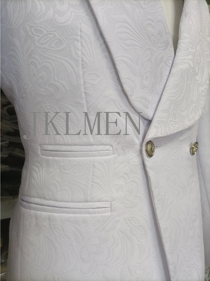 White Groom Tuxedos Shawl Lapel Suits