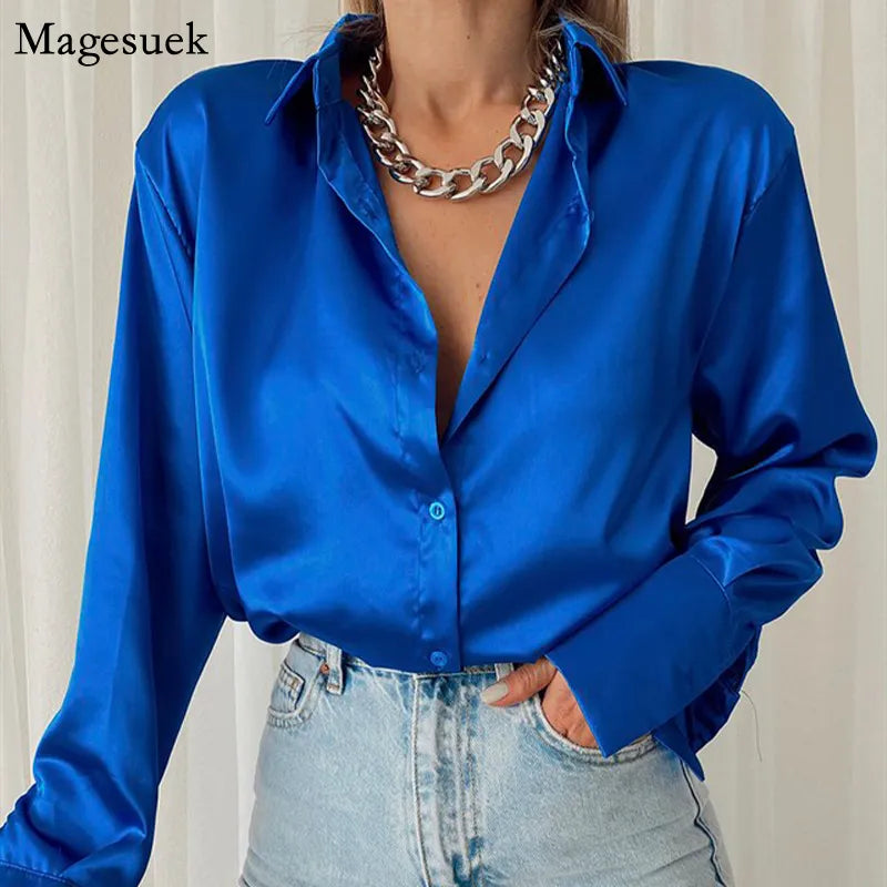 Elegant Satin Long Sleeve Blouses