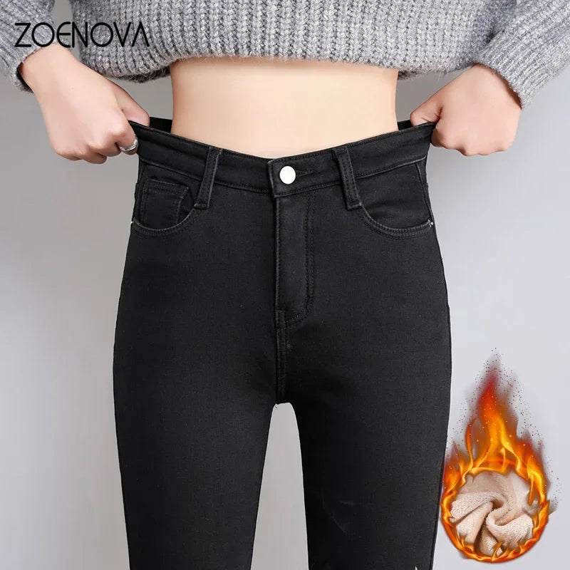 Thick Velvet High Waist Skinny Jeans