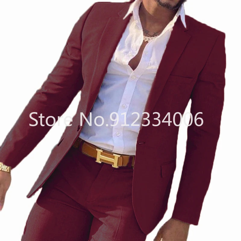 Men Slim Fit Wedding Groomsmen Suits