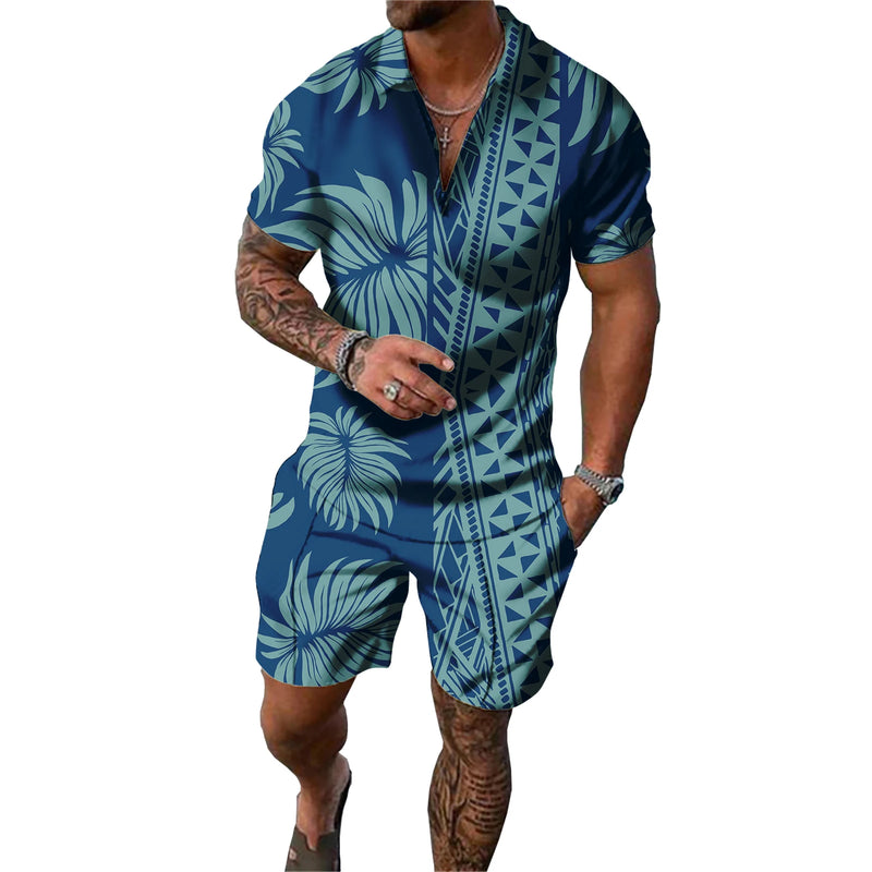 Custom Polynesian Print Polo Set