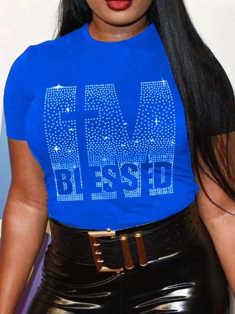 Plus Size Rhinestone Decor T-Shirt