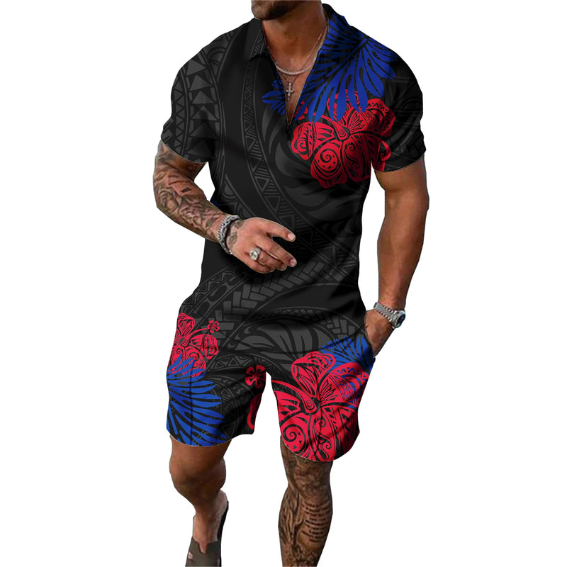 Custom Polynesian Print Polo Set