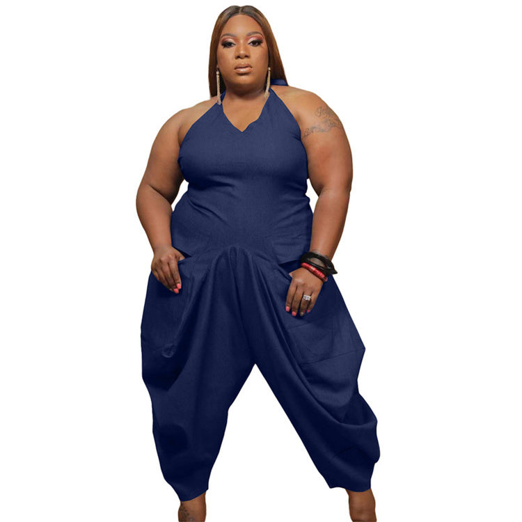 Women's Plus Size Pure Color Jumpsuit