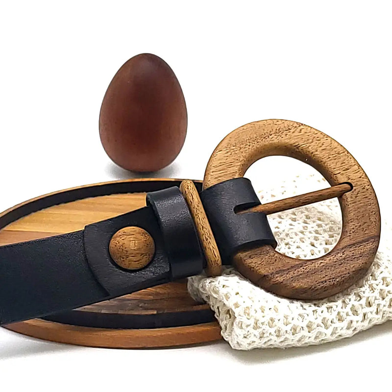 Luxury Women's Leather Wood Belt