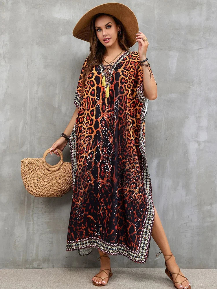 Casual V-Neck Half Sleeve Maxi Dress