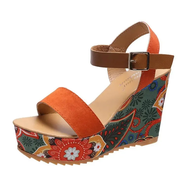 Women's Peep Toe Floral Print Sandals