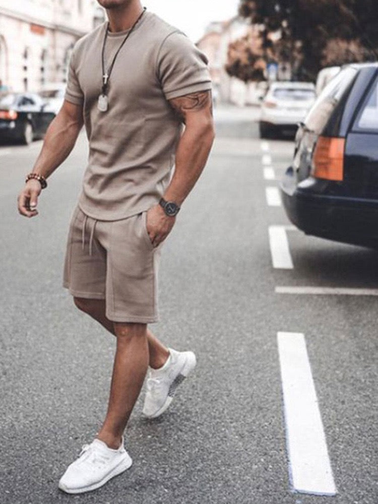 Solid Men Casual Short Sleeve Tracksuit