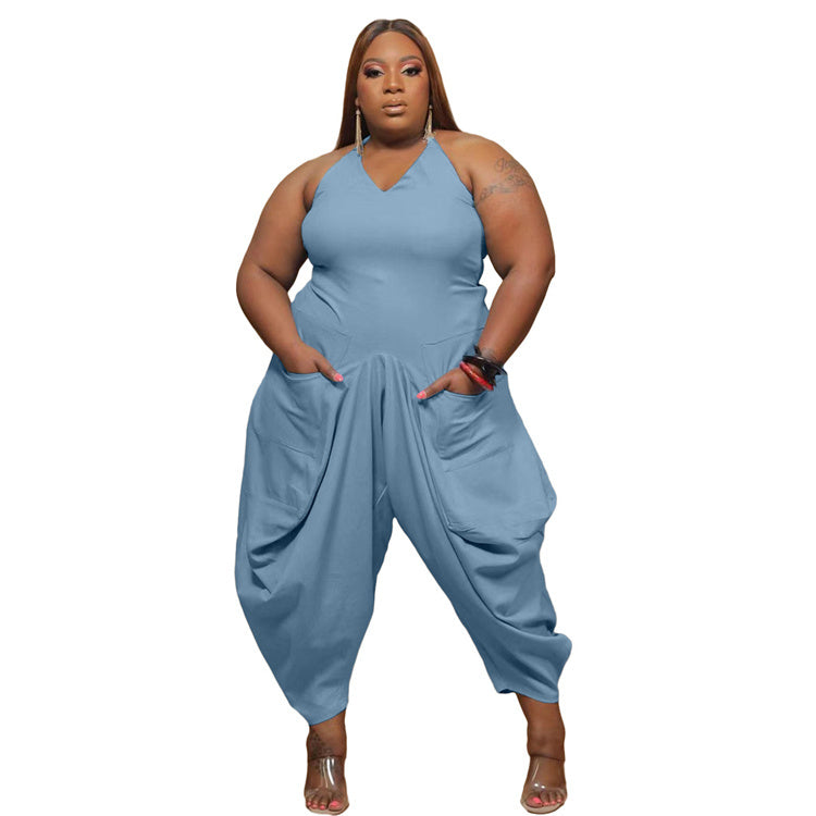Women's Plus Size Pure Color Jumpsuit