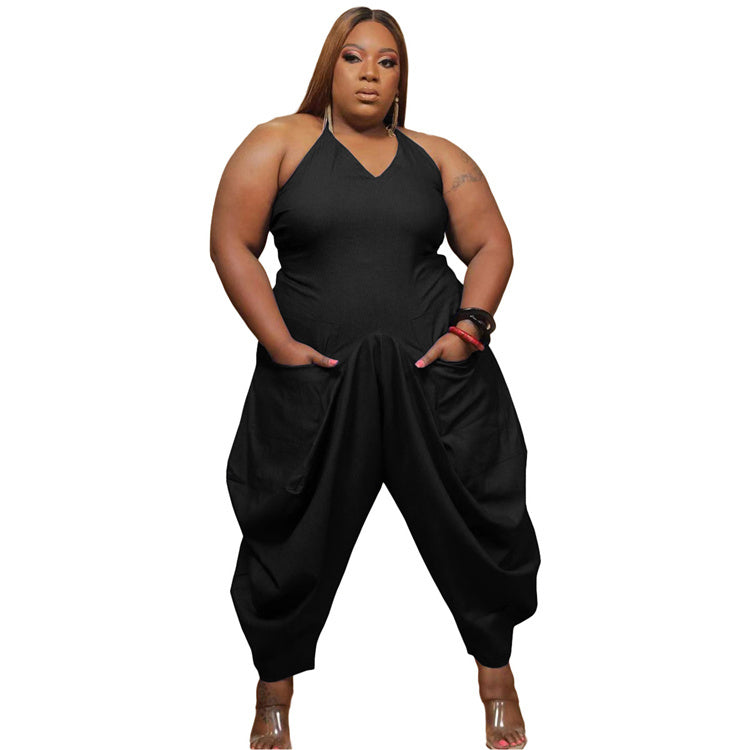 Women's Plus Size Pure Color Jumpsuit