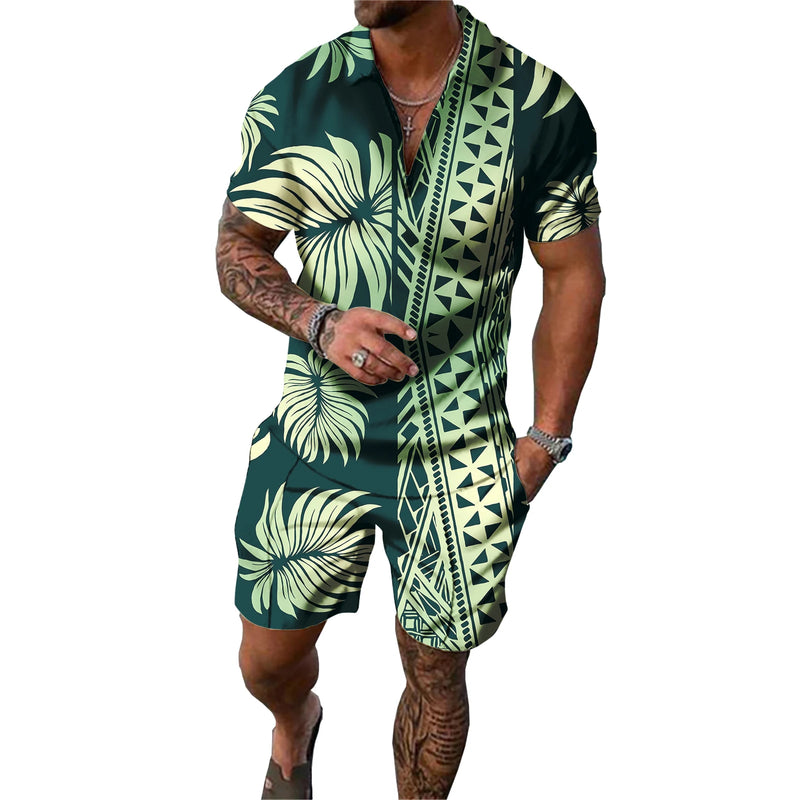 Custom Polynesian Print Polo Set