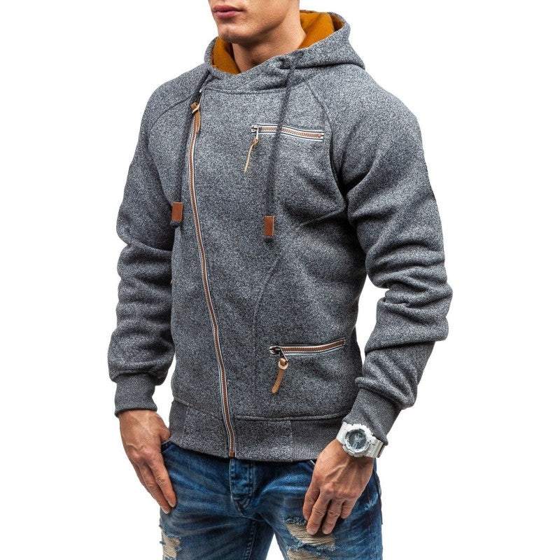 Men's Casual Solid Long Sleeve Full Zip Up Hoodie